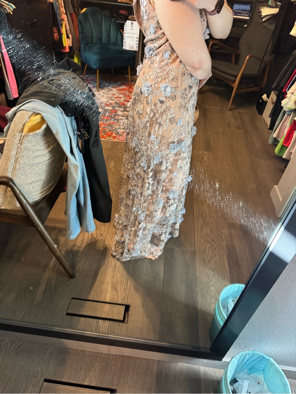 NWT Dress The Population Elegant Floral Embroidered Maxi Dress in Mineral Blue 🦋 - Picture 4 of 10